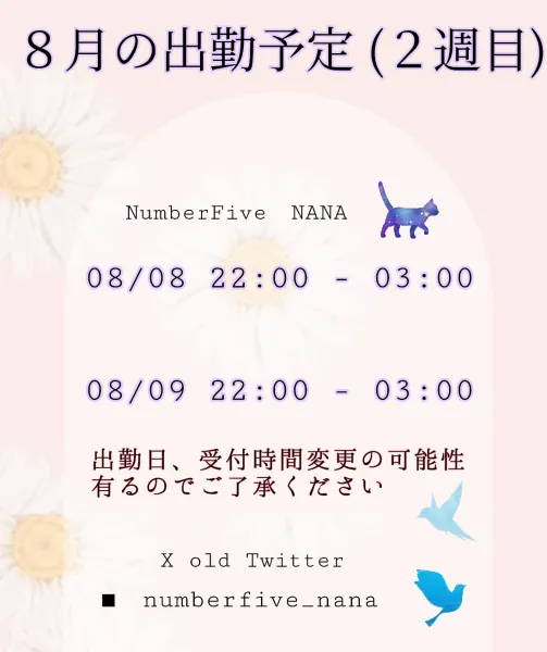 直近の出勤予定 | Number Five なな